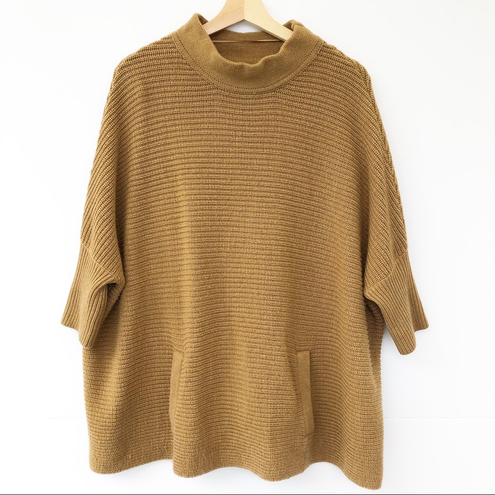 H&M Oversized Mock Neck Poncho Style Sweater Tan